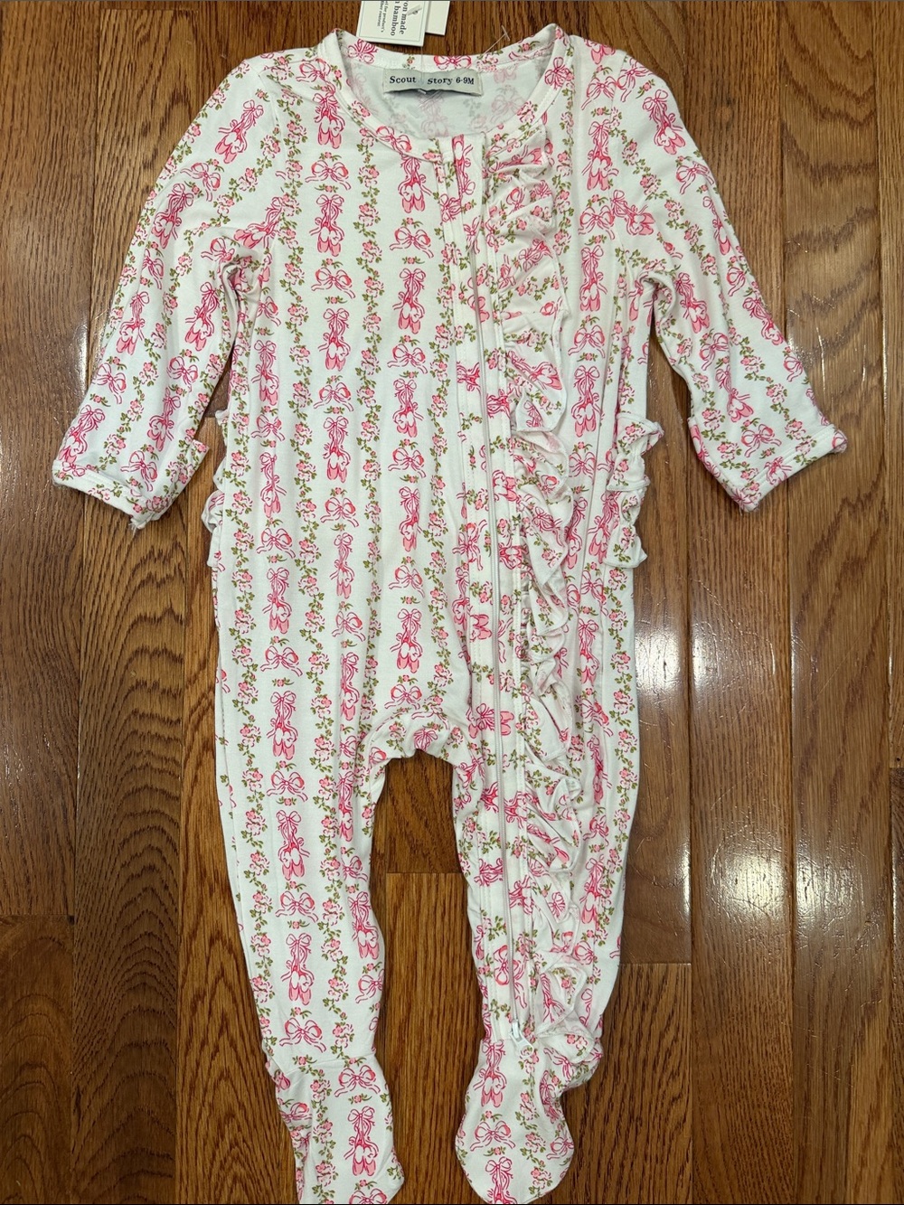 Scout & Story White and Pink Floral Bamboo Footie 6-9 months